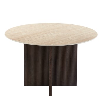 DINING TABLE ROUND SKY FK18331 CERAMIC TOP IN TRAVERTINE STONE LOOK Φ120x76Hcm.