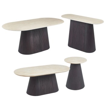SET 3 TABLES & 1 CONSOLE CATER FK21261 CERAMIC TOP WITH TRAVERTINE STONE LOOK--MDF BASE DARK BROWN SET 3 TABLES & 1 CONSOLE CATER FK21261 CERAMIC TOP WITH TRAVERTINE STONE LOOK--MDF BASE DARK BROWN