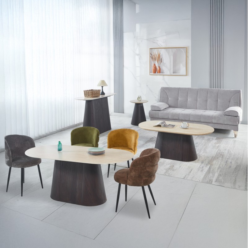 SET 3 TABLES & 1 CONSOLE CATER FK21261 CERAMIC TOP WITH TRAVERTINE STONE LOOK--MDF BASE DARK BROWN SET 3 TABLES & 1 CONSOLE CATER FK21261 CERAMIC TOP WITH TRAVERTINE STONE LOOK--MDF BASE DARK BROWN