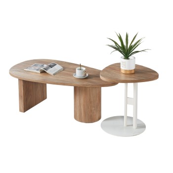 SET COFFEE AND SIDE TABLES ALPER FK21262 MDF IN SONAMA COLOR--METAL IN WHITE SET COFFEE AND SIDE TABLES ALPER FK21262 MDF IN SONAMA COLOR--METAL IN WHITE
