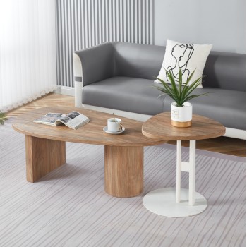 SET COFFEE AND SIDE TABLES ALPER FK21262 MDF IN SONAMA COLOR--METAL IN WHITE