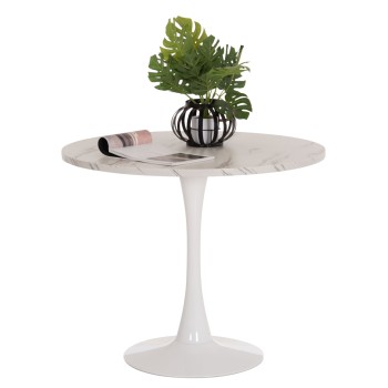 ROUND DINING TABLE ROLLO FK9421.11 MELAMINE IN WHITE MARBLE METAL LEG Φ90x74Hcm.