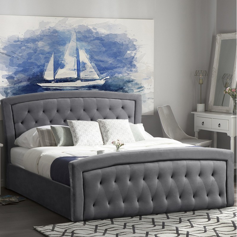 BED WITH MATTRESS & STORAGE SPACE ODELIA FK21279.01 GREY VELVET--FOR 160x200cm. BED WITH MATTRESS & STORAGE SPACE ODELIA FK21279.01 GREY VELVET--FOR 160x200cm.
