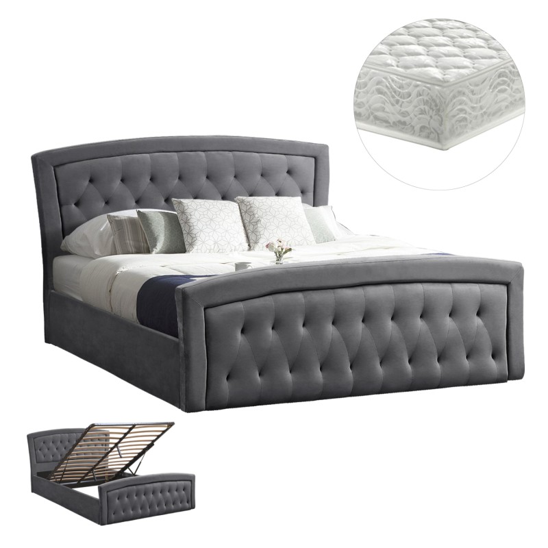 BED WITH MATTRESS & STORAGE SPACE ODELIA FK21279.01 GREY VELVET--FOR 160x200cm. BED WITH MATTRESS & STORAGE SPACE ODELIA FK21279.01 GREY VELVET--FOR 160x200cm.