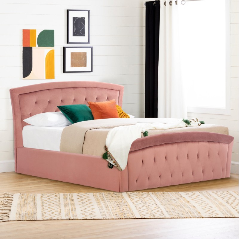 BED WITH MATTRESS & STORAGE SPACE ODELIA FK21279.02 DUSTY PINK VELVET--FOR 160x200cm.