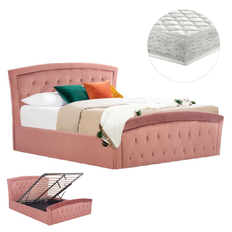 BED WITH MATTRESS & STORAGE SPACE ODELIA FK21279.02 DUSTY PINK VELVET--FOR 160x200cm.