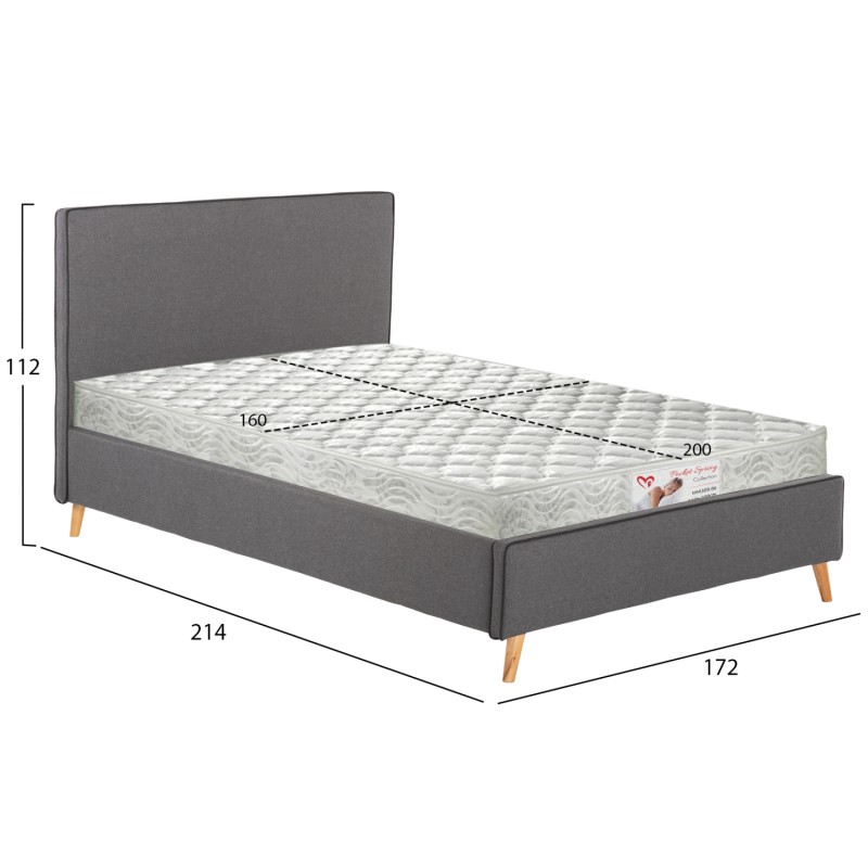 BED WITH MATTRESS INDRA FK21280.01 GREY FABRIC--FOR MATTRESS 160x200cm BED WITH MATTRESS INDRA FK21280.01 GREY FABRIC--FOR MATTRESS 160x200cm