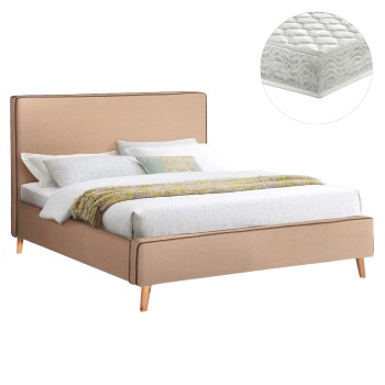 BED WITH MATTRESS INDRA FK21280.02 BEIGE FABRIC--FOR MATTRESS 160x200cm