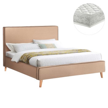 BED WITH MATTRESS INDRA FK21280.02 BEIGE FABRIC--FOR MATTRESS 160x200cm