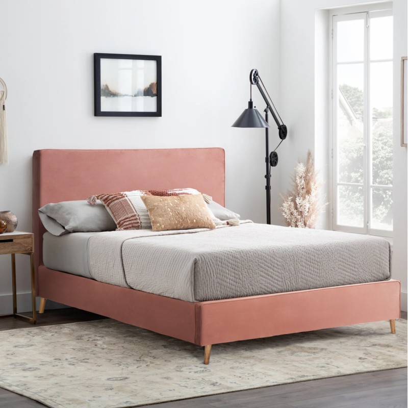 BED WITH MATTRESS INDRA FK21280.03 DUSTY PINK VELVET--FOR MATTRESS 160x200cm BED WITH MATTRESS INDRA FK21280.03 DUSTY PINK VELVET--FOR MATTRESS 160x200cm