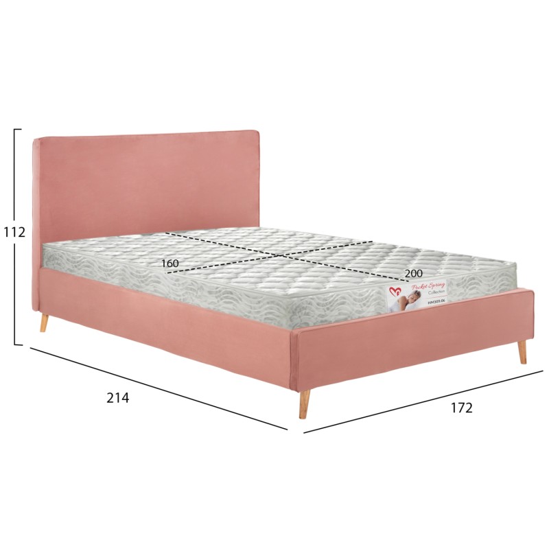 BED WITH MATTRESS INDRA FK21280.03 DUSTY PINK VELVET--FOR MATTRESS 160x200cm BED WITH MATTRESS INDRA FK21280.03 DUSTY PINK VELVET--FOR MATTRESS 160x200cm