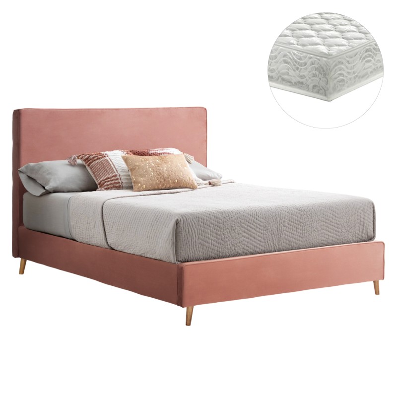 BED WITH MATTRESS INDRA FK21280.03 DUSTY PINK VELVET--FOR MATTRESS 160x200cm BED WITH MATTRESS INDRA FK21280.03 DUSTY PINK VELVET--FOR MATTRESS 160x200cm