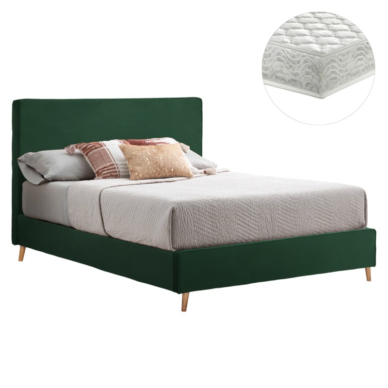 BED WITH MATTRESS INDRA FK21280.04 CYPRESS GREEN VELVET--FOR MATTRESS 160x200cm BED WITH MATTRESS INDRA FK21280.04 CYPRESS GREEN VELVET--FOR MATTRESS 160x200cm