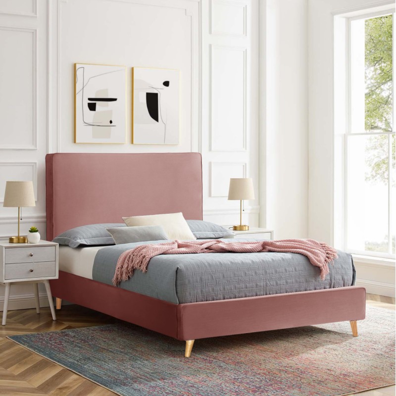 BED WITH MATTRESS MAYLIN FK21281.01 DUSTY PINK VELVET--FOR MATTRESS 120x200cm BED WITH MATTRESS MAYLIN FK21281.01 DUSTY PINK VELVET--FOR MATTRESS 120x200cm