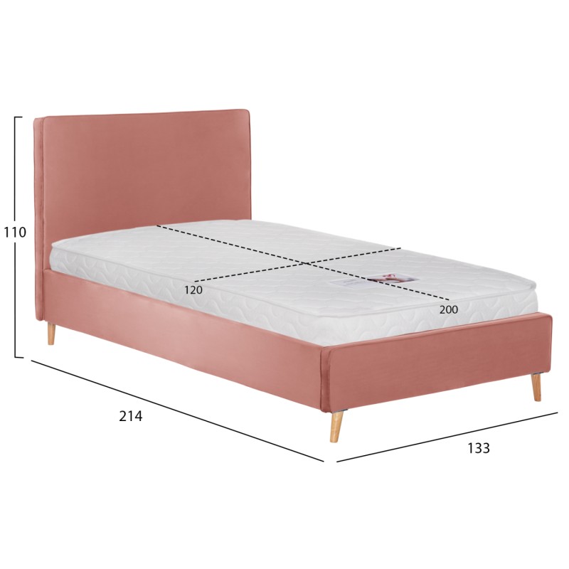 BED WITH MATTRESS MAYLIN FK21281.01 DUSTY PINK VELVET--FOR MATTRESS 120x200cm BED WITH MATTRESS MAYLIN FK21281.01 DUSTY PINK VELVET--FOR MATTRESS 120x200cm