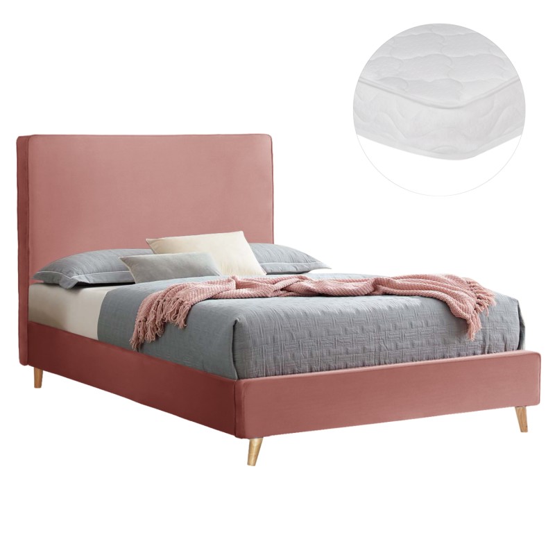 BED WITH MATTRESS MAYLIN FK21281.01 DUSTY PINK VELVET--FOR MATTRESS 120x200cm BED WITH MATTRESS MAYLIN FK21281.01 DUSTY PINK VELVET--FOR MATTRESS 120x200cm