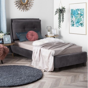 BED WITH MATTRESS RILEY FK21282.01 GREY VELVET--FOR MATTRESS 90x200cm BED WITH MATTRESS RILEY FK21282.01 GREY VELVET--FOR MATTRESS 90x200cm