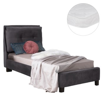 BED WITH MATTRESS RILEY FK21282.01 GREY VELVET--FOR MATTRESS 90x200cm