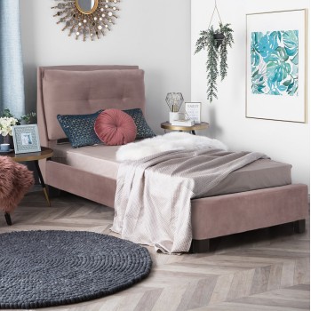 BED WITH MATTRESS RILEY FK21282.02 DUSTY PINK VELVET--FOR MATTRESS 90x200cm BED WITH MATTRESS RILEY FK21282.02 DUSTY PINK VELVET--FOR MATTRESS 90x200cm