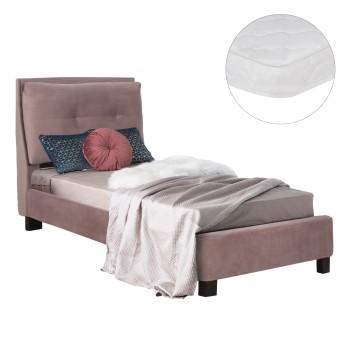 BED WITH MATTRESS RILEY FK21282.02 DUSTY PINK VELVET--FOR MATTRESS 90x200cm