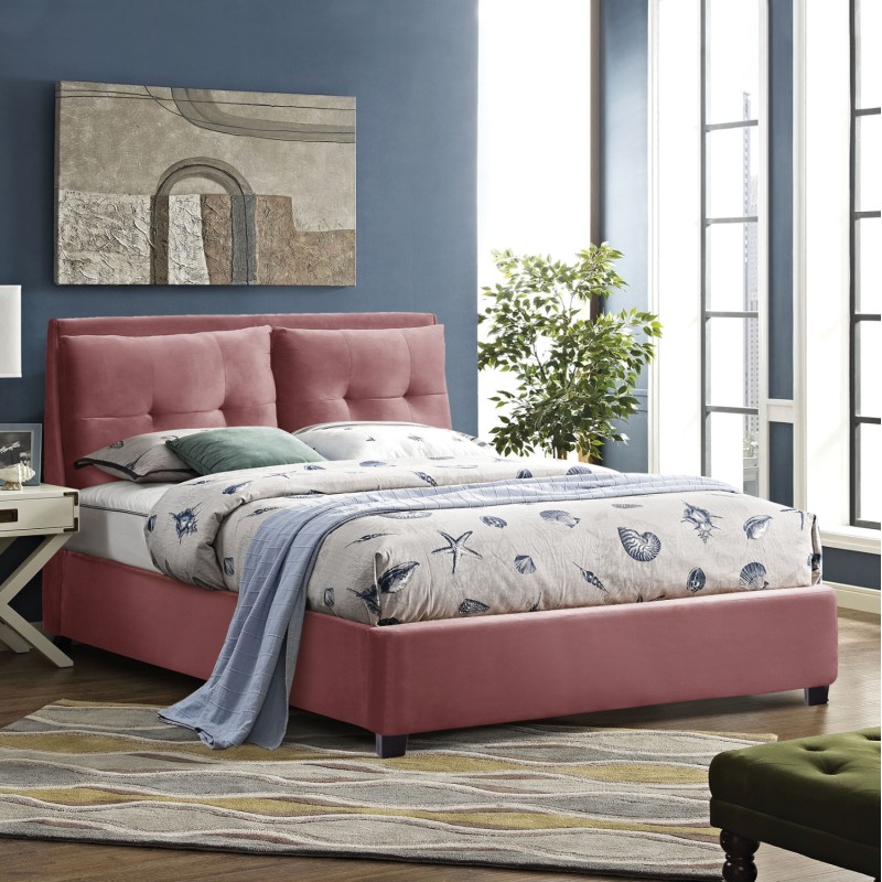 BED WITH MATTRESS BILLIE FK21284.05 DUSTY PINK VELVET--FOR MATTRESS 160x200cm BED WITH MATTRESS BILLIE FK21284.05 DUSTY PINK VELVET--FOR MATTRESS 160x200cm