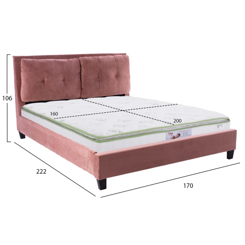 BED WITH MATTRESS BILLIE FK21284.05 DUSTY PINK VELVET--FOR MATTRESS 160x200cm BED WITH MATTRESS BILLIE FK21284.05 DUSTY PINK VELVET--FOR MATTRESS 160x200cm