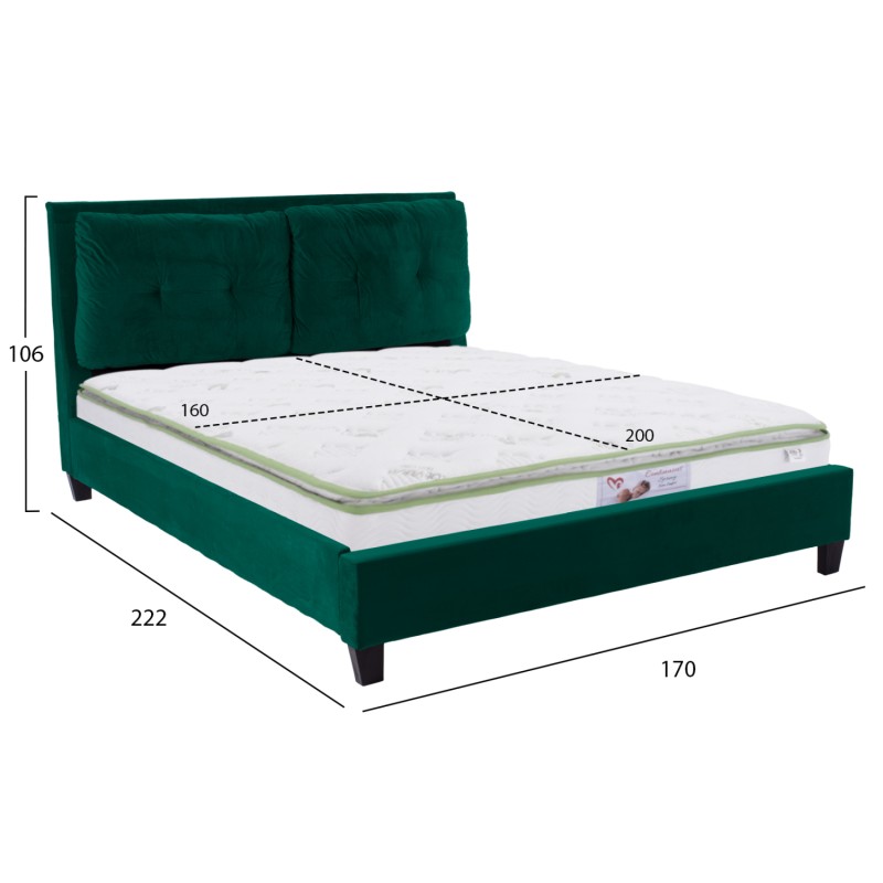 BED WITH MATTRESS BILLIE FK21284.06 CYPRESS GREEN VELVET--FOR MATTRESS 160x200cm BED WITH MATTRESS BILLIE FK21284.06 CYPRESS GREEN VELVET--FOR MATTRESS 160x200cm