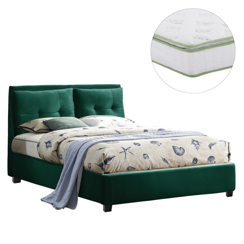 BED WITH MATTRESS BILLIE FK21284.06 CYPRESS GREEN VELVET--FOR MATTRESS 160x200cm BED WITH MATTRESS BILLIE FK21284.06 CYPRESS GREEN VELVET--FOR MATTRESS 160x200cm
