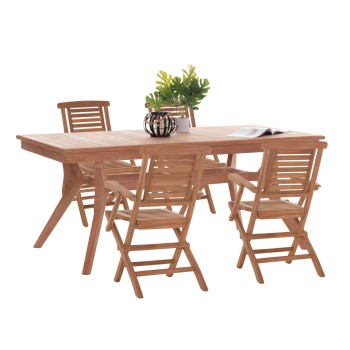 OUTDOOR DINING SET WONDER FK21290 TABLE & 4 DINING CHAIRS FOLDABLE--TEAK WOOD