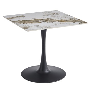 DINING TABLE TETRAN FK18315.02 BLACK METAL BASE--SINTERED STONE TOP IN PANDORA COLOR 80x80x73Hcm