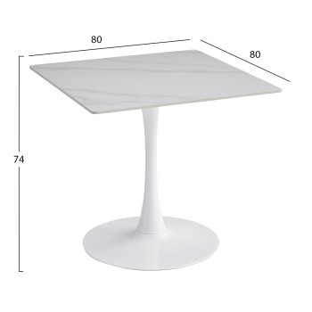 DINING TABLE TETRAN FK18315.01 METAL IN WHITE--SINTERED STONE TOP IN SNOW WHITE COLOR 80x80x73Hcm DINING TABLE TETRAN FK18315.01 METAL IN WHITE--SINTERED STONE TOP IN SNOW WHITE COLOR 80x80x73Hcm