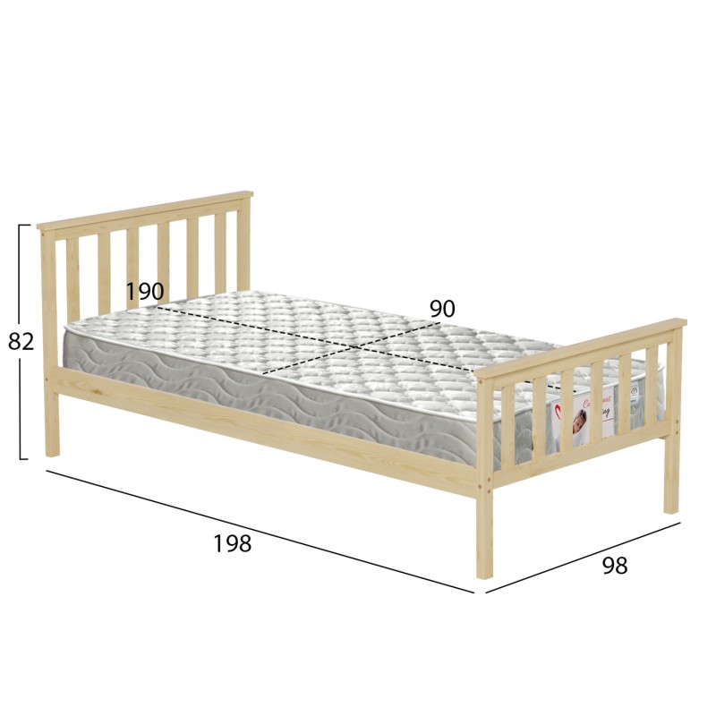 BED WITH MATTRESS GIMLY FK21300 PINE WOOD IN NATURAL COLOR FOR MATTRESS 90x190cm BED WITH MATTRESS GIMLY FK21300 PINE WOOD IN NATURAL COLOR FOR MATTRESS 90x190cm