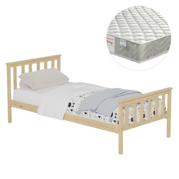 BED WITH MATTRESS GIMLY FK21300 PINE WOOD IN NATURAL COLOR FOR MATTRESS 90x190cm