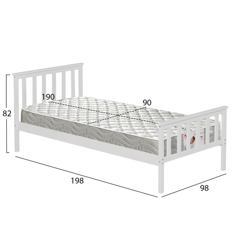 BED WITH MATTRESS GIMLY FK21300.01 PINE WOOD IN WHITE COLOR FOR MATTRESS 90x190cm BED WITH MATTRESS GIMLY FK21300.01 PINE WOOD IN WHITE COLOR FOR MATTRESS 90x190cm