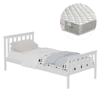 BED WITH MATTRESS GIMLY FK21300.01 PINE WOOD IN WHITE COLOR FOR MATTRESS 90x190cm