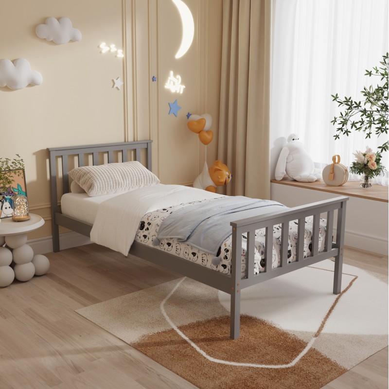BED WITH MATTRESS GIMLY FK21300.02 PINE WOOD IN GREY COLOR FOR MATTRESS 90x190cm BED WITH MATTRESS GIMLY FK21300.02 PINE WOOD IN GREY COLOR FOR MATTRESS 90x190cm