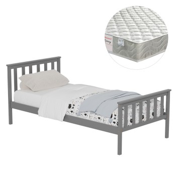 BED WITH MATTRESS GIMLY FK21300.02 PINE WOOD IN GREY COLOR FOR MATTRESS 90x190cm