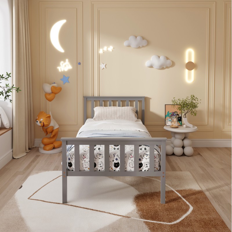 BED WITH MATTRESS GIMLY FK21300.02 PINE WOOD IN GREY COLOR FOR MATTRESS 90x190cm BED WITH MATTRESS GIMLY FK21300.02 PINE WOOD IN GREY COLOR FOR MATTRESS 90x190cm