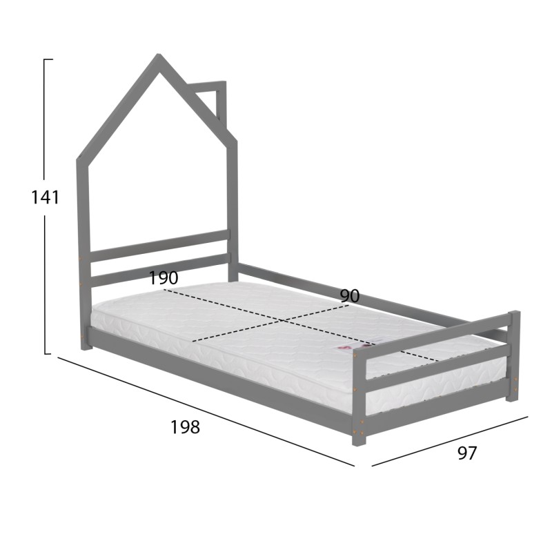 BED WITH MATTRESS HOUSER FK21301.01 PINE WOOD IN GREY COLOR--MATTRESS 90x190cm BED WITH MATTRESS HOUSER FK21301.01 PINE WOOD IN GREY COLOR--MATTRESS 90x190cm