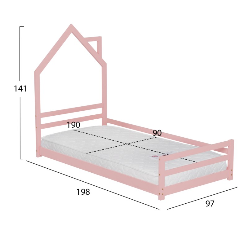 BED WITH MATTRESS HOUSER FK21301.02 PINE WOOD IN PINK COLOR--MATTRESS 90x190cm BED WITH MATTRESS HOUSER FK21301.02 PINE WOOD IN PINK COLOR--MATTRESS 90x190cm