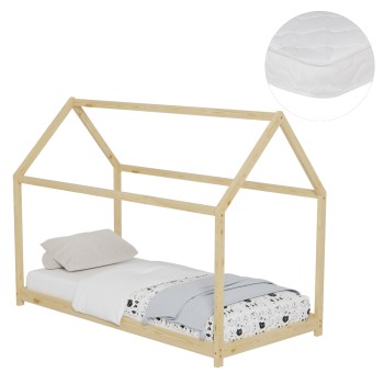 BED WITH MATTRESS PEPE FK21302 PINE WOOD IN NATURAL WOOD COLOR--MATTRESS 90x190cm
