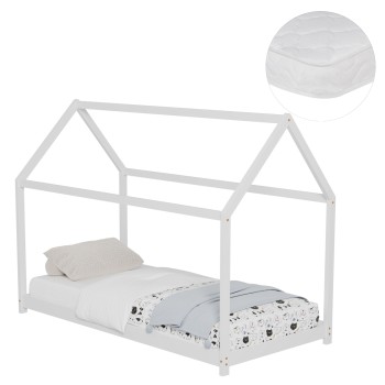 BED WITH MATTRESS PEPE FK21302.01 PINE WOOD IN WHITE COLOR--MATTRESS 90x190cm