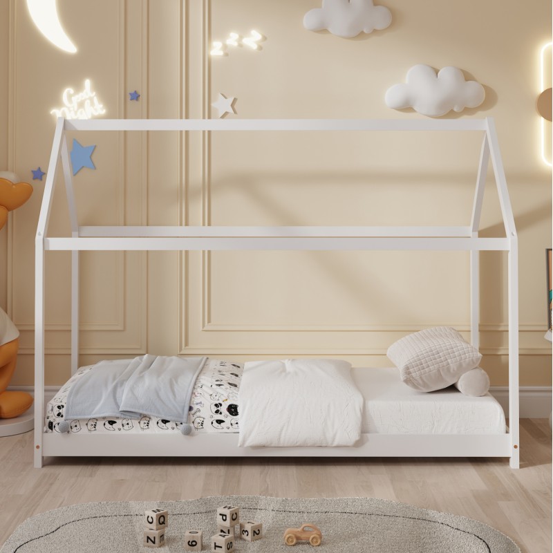 BED WITH MATTRESS PEPE FK21302.01 PINE WOOD IN WHITE COLOR--MATTRESS 90x190cm BED WITH MATTRESS PEPE FK21302.01 PINE WOOD IN WHITE COLOR--MATTRESS 90x190cm