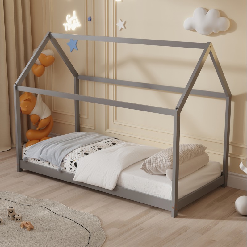 BED WITH MATTRESS PEPE FK21302.02 PINE WOOD IN GREY COLOR--MATTRESS 90x190cm