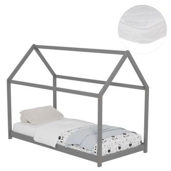 BED WITH MATTRESS PEPE FK21302.02 PINE WOOD IN GREY COLOR--MATTRESS 90x190cm