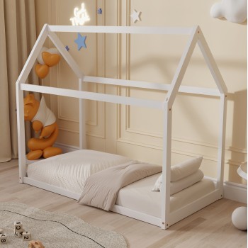 BED WITH MATTRESS PEPE FK21303.01 PINE WOOD IN WHITE COLOR--MATTRESS 70x140cm