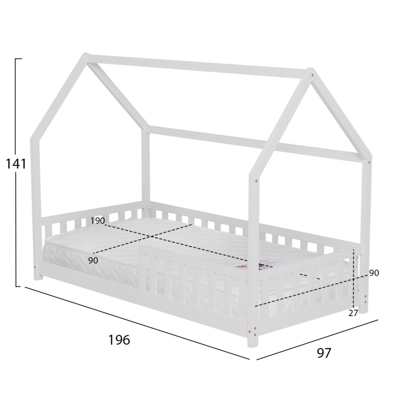 BED WITH MATTRESS PHYLLIS FK21304.01 PINE WOOD IN WHITE COLOR--MATTRESS 90x190cm BED WITH MATTRESS PHYLLIS FK21304.01 PINE WOOD IN WHITE COLOR--MATTRESS 90x190cm