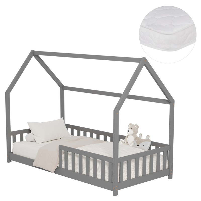 BED WITH MATTRESS PHYLLIS FK21304.02 PINE WOOD IN GREY COLOR--MATTRESS 90x190cm BED WITH MATTRESS PHYLLIS FK21304.02 PINE WOOD IN GREY COLOR--MATTRESS 90x190cm