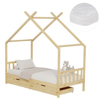 BED WITH MATTRESS KLARICE FK21305 PINE WOOD IN NATURAL WOOD COLOR--MATTRESS 90x190cm