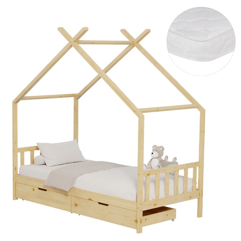 BED WITH MATTRESS KLARICE FK21305 PINE WOOD IN NATURAL WOOD COLOR--MATTRESS 90x190cm BED WITH MATTRESS KLARICE FK21305 PINE WOOD IN NATURAL WOOD COLOR--MATTRESS 90x190cm
